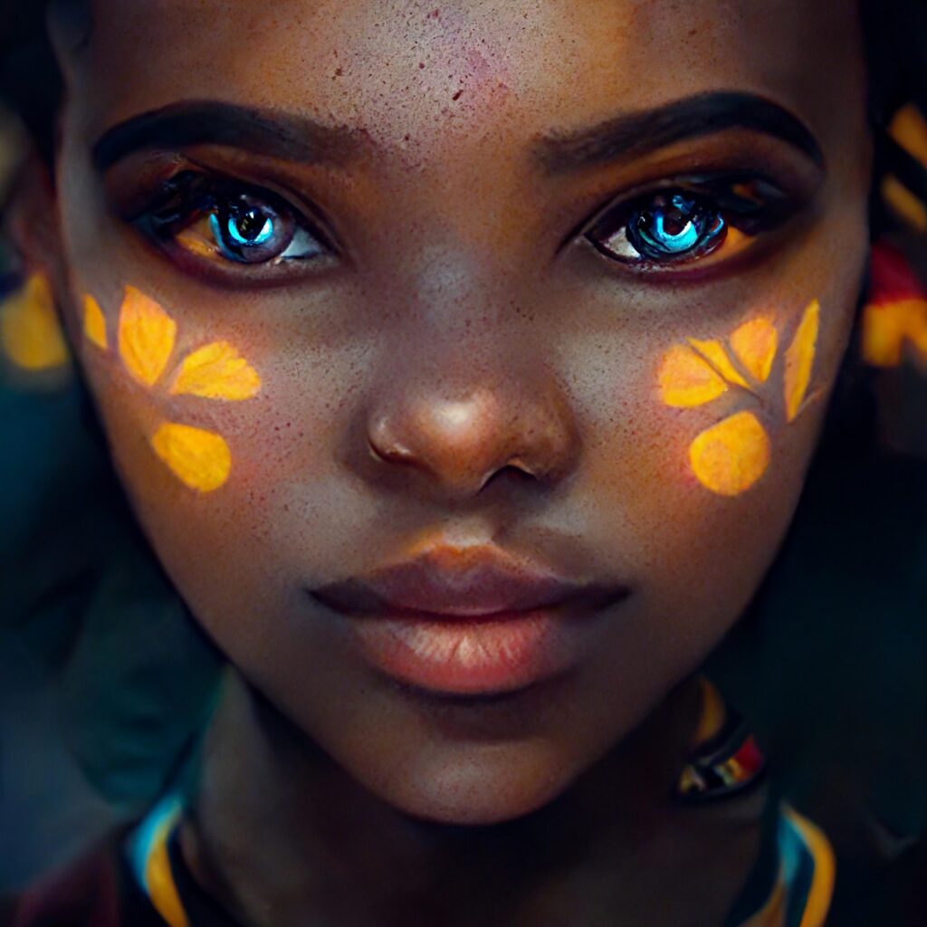 generated, portrait, face, woman, young woman, girl, beautiful girl, beauty, person, feminine, african, child, the painting